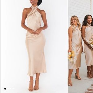 Show me your mumu Jasmine halter midi dress (Champagne Luxe Satin)